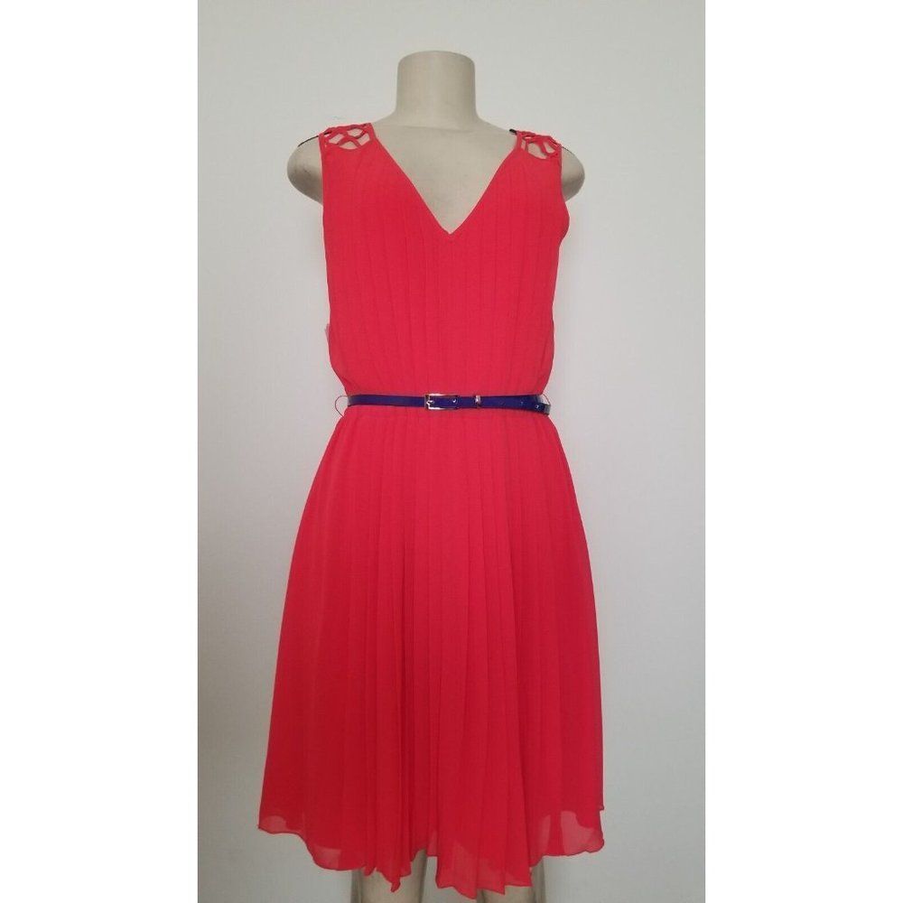 JESSICA SIMPSON WOMEN'S CORAL CHIFFON  PLEATED  DRESS WITH BELT SIZE 6  #838